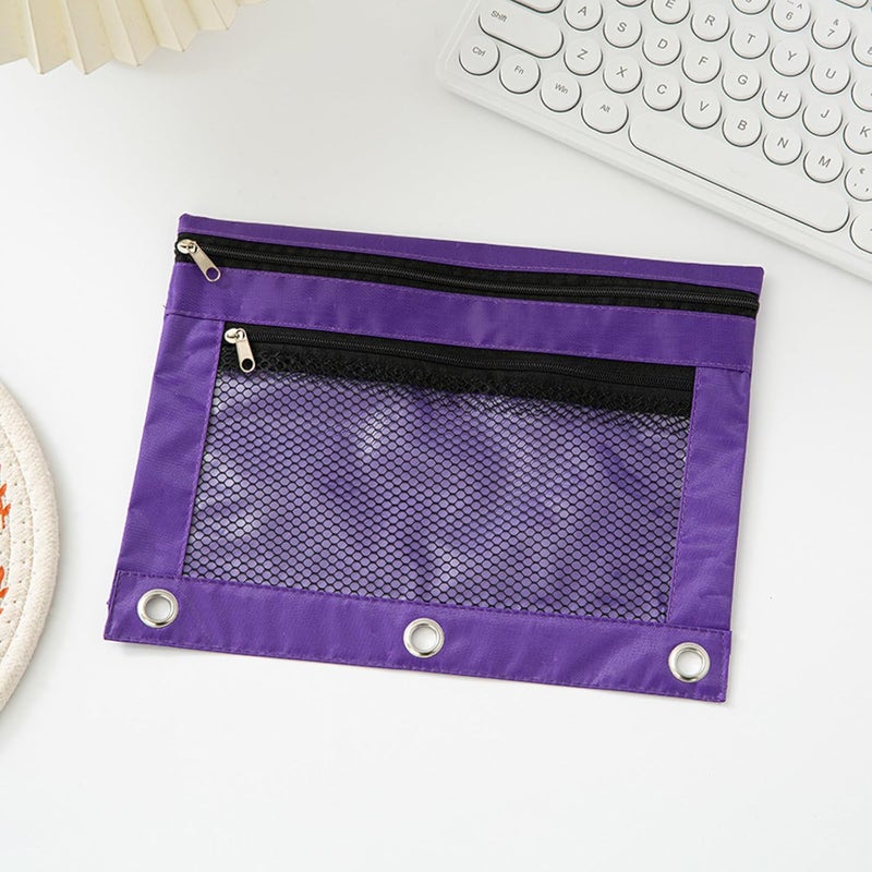 ASBEFORE Pencil Pouch for 3 Ring Binder - 3 Hole Zipper Pen Case Bag Holder Bulk Accessories Clear Window Aesthetic Organizer Pockets (Purple, 1) - Image 3